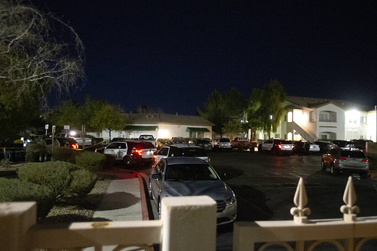 Metropolitan police investigate a homicide at 5650 E. Sahara Ave. on Wednesday, Feb. 24, 2021, ...
