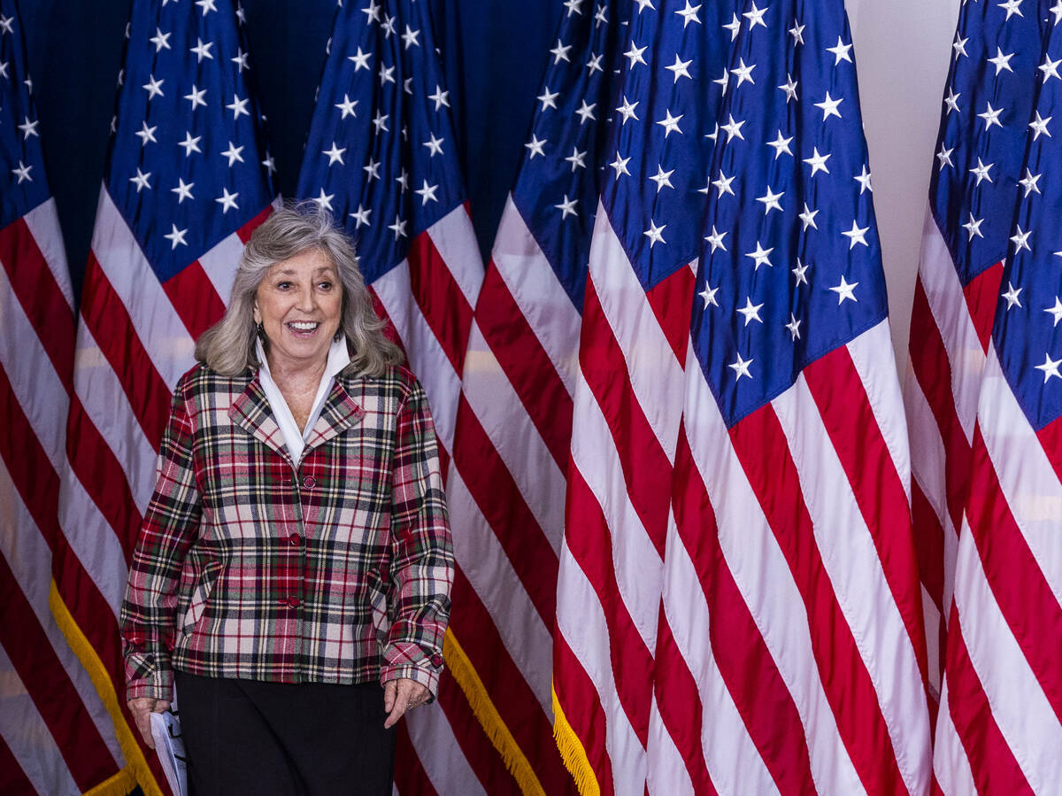 Congresswoman Dina Titus arrives to speak before President Joe Biden talks about lowering presc ...