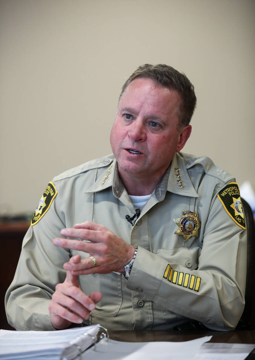 Clark County Sheriff Kevin McMahill speaks to the Review-Journal at Las Vegas Metropolitan Poli ...
