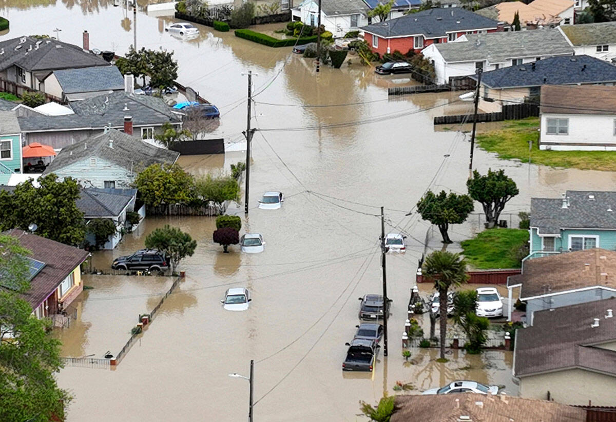 Floodwaters cover most of Pajaro Valley, Calif., on Sunday, March 12, 2023. An atmospheric rive ...