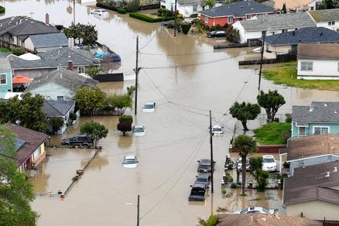 Floodwaters cover most of Pajaro Valley, Calif., on Sunday, March 12, 2023. An atmospheric rive ...