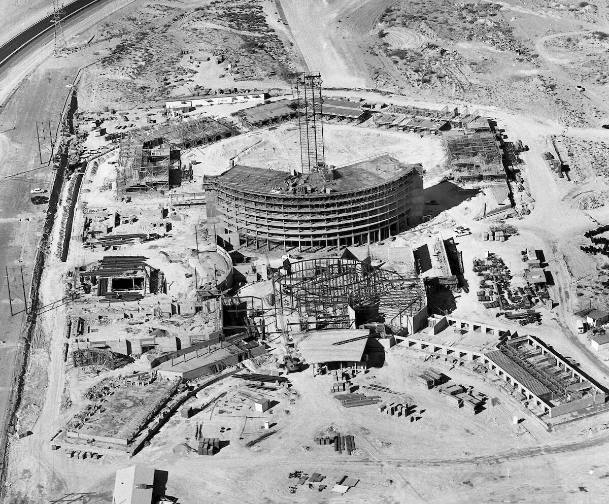 An aerial shot of Caesars Palace under construction on Oct. 23, 1965. (Las Vegas News Bureau)