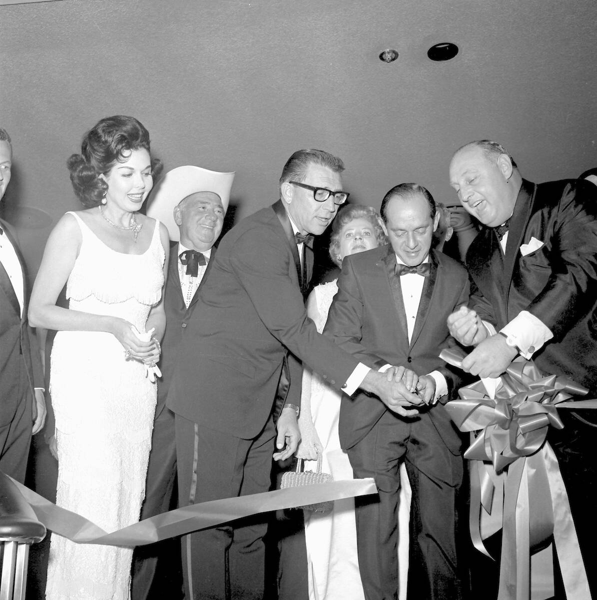 Ann Miller, from left, Nevada Gov. Grant Sawyer, Caesars President Nate Jacobson and Jay Sarno ...