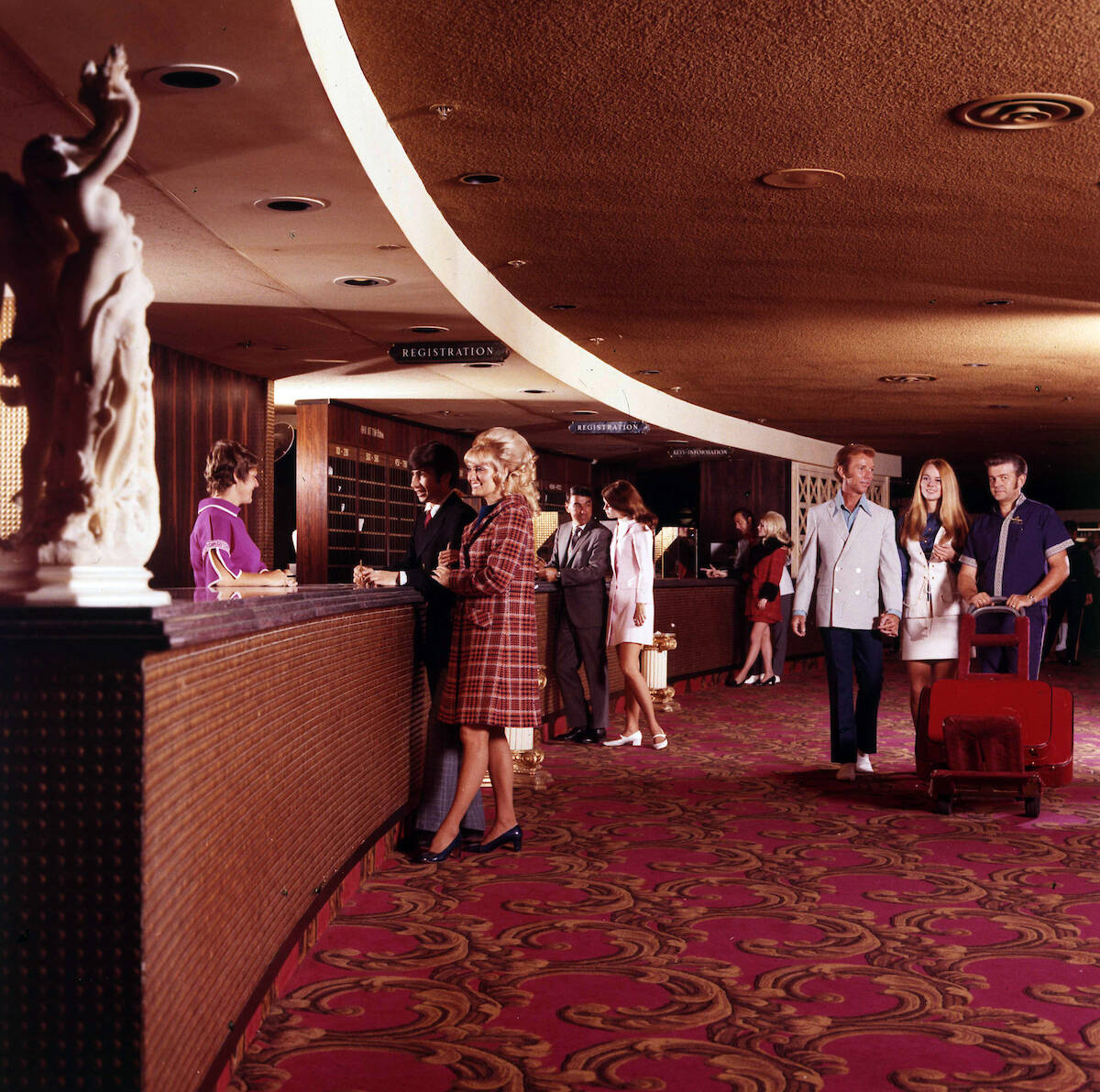The furniture design at Caesars Palace in 1966 represents Rococo Modernism, a style common duri ...