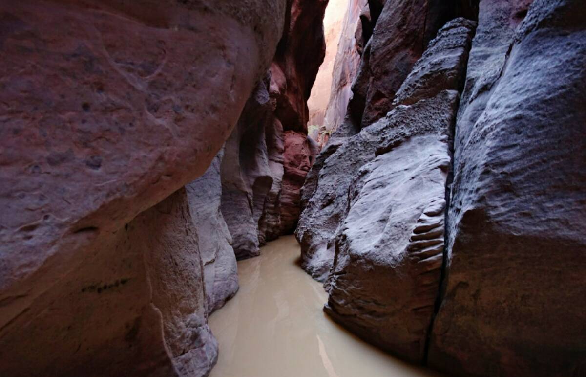 Water levels remain high days after a rainstorm in Buckskin Gulch in Kane County, Utah, in 2016 ...
