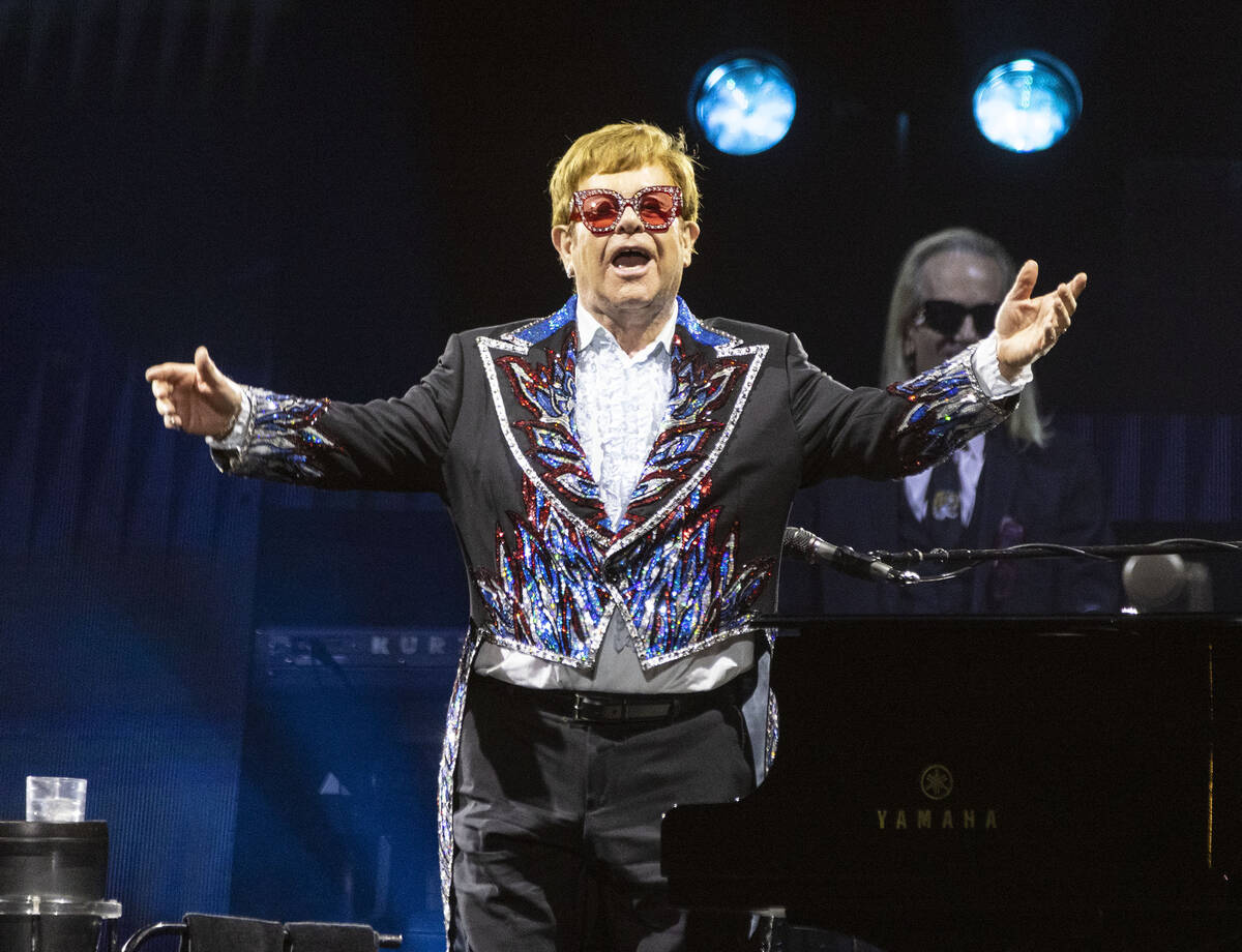 Elton John acknowledges the crowed during his ''Farewell Yellow Brick Road,'' final tour at All ...