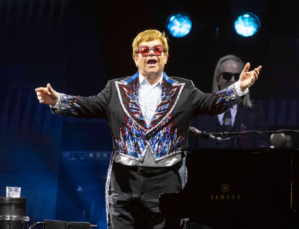 Elton John acknowledges the crowed during his ''Farewell Yellow Brick Road,'' final tour at All ...