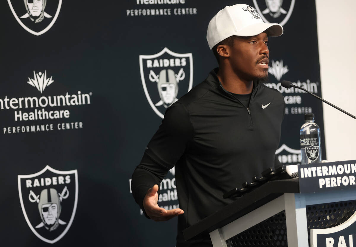 Newly acquired Raiders wide receiver Phillip Dorsett addresses the media at Raiders Headqu ...