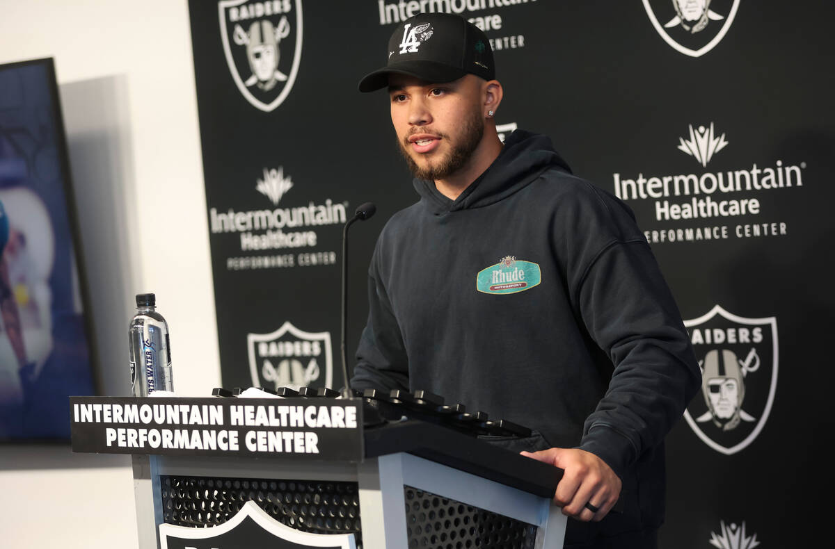 Newly acquired Raiders safety Marcus Epps addresses the media at Raiders Headquarters and Inter ...
