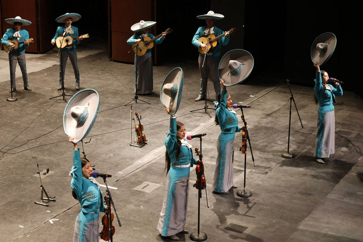 Members of the Las Vegas Academy of the Arts Mariachi Internacional group perform during Mariac ...
