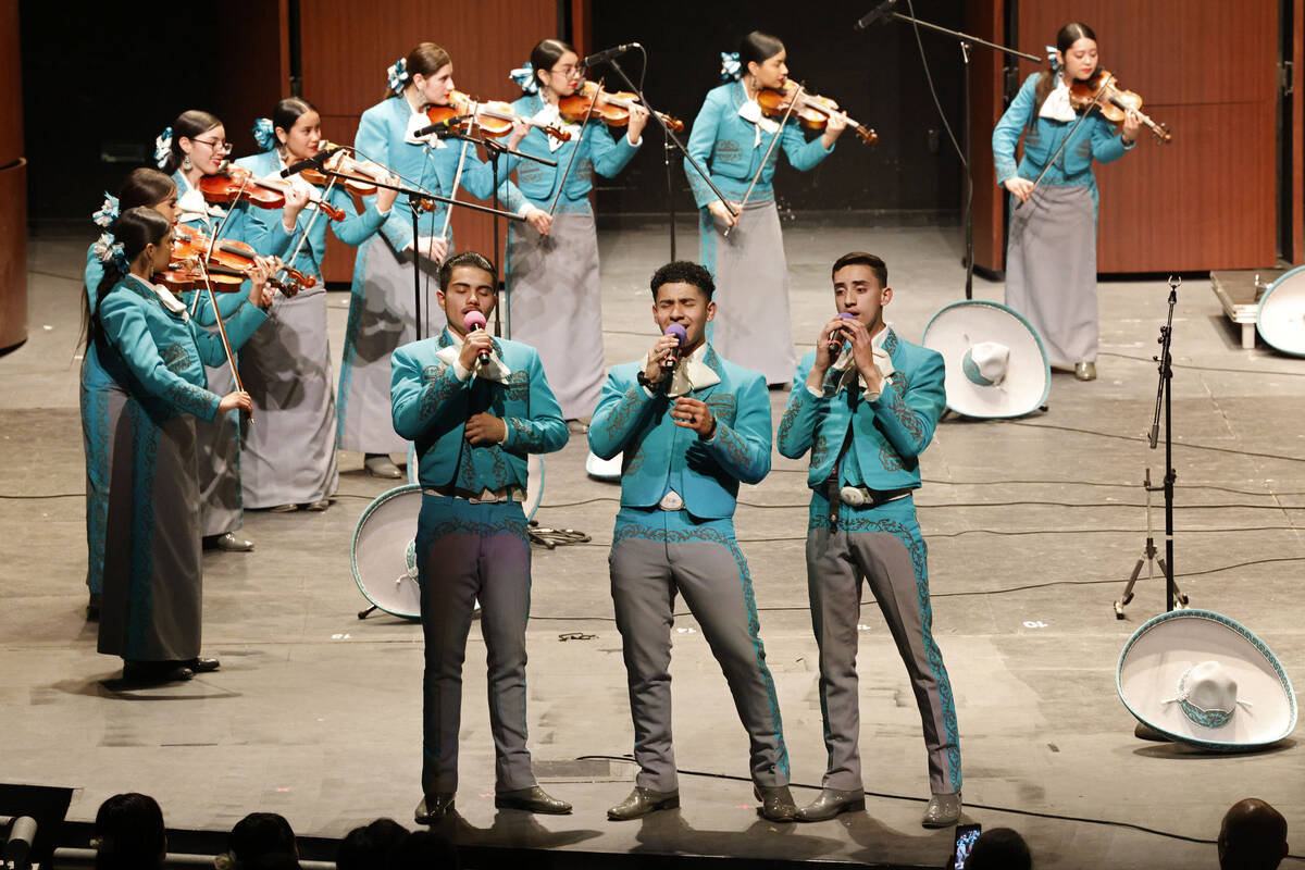 Members of the Las Vegas Academy of the Arts Mariachi Internacional group perform during Mariac ...