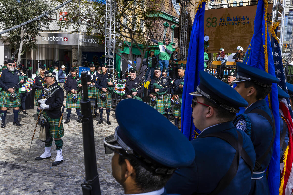 Members of the The Las Vegas Emerald Society Pipes & Drums are apart of the start of the an ...
