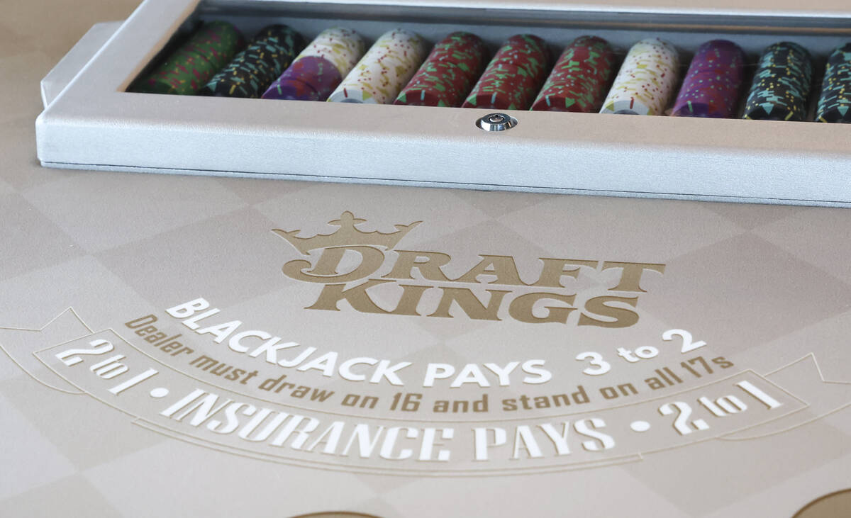 A blackjack table in the casino area is pictured during a tour of DraftKings' new offices at Un ...