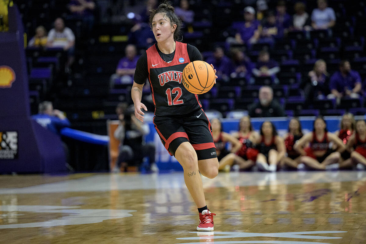 UNLV guard Alyssa Durazo-Frescas (12) dribbles during a first-round college basketball game in ...