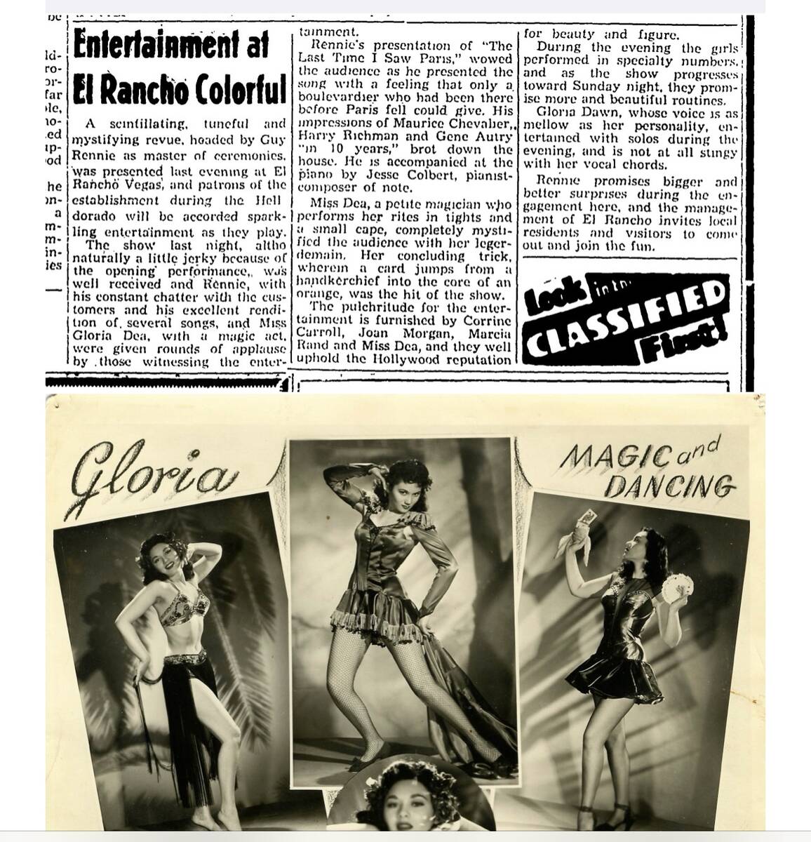 The Review-Journal article from Gloria Dea's premiere on the Las Vegas Strip on May 14, 1941 is ...