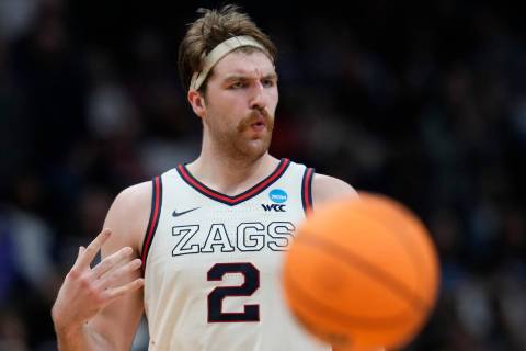 Gonzaga forward Drew Timme looks to the bench late in the second half of a second-round college ...