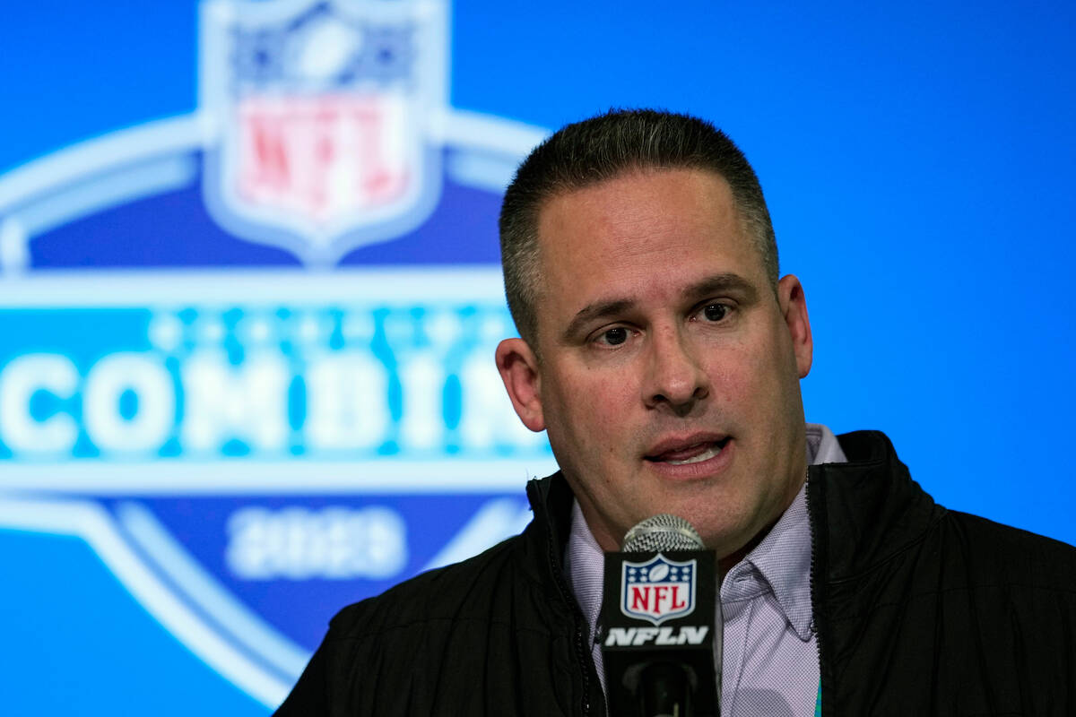 Las Vegas Raiders head coach Josh McDaniels speaks during a press conference at the NFL footbal ...