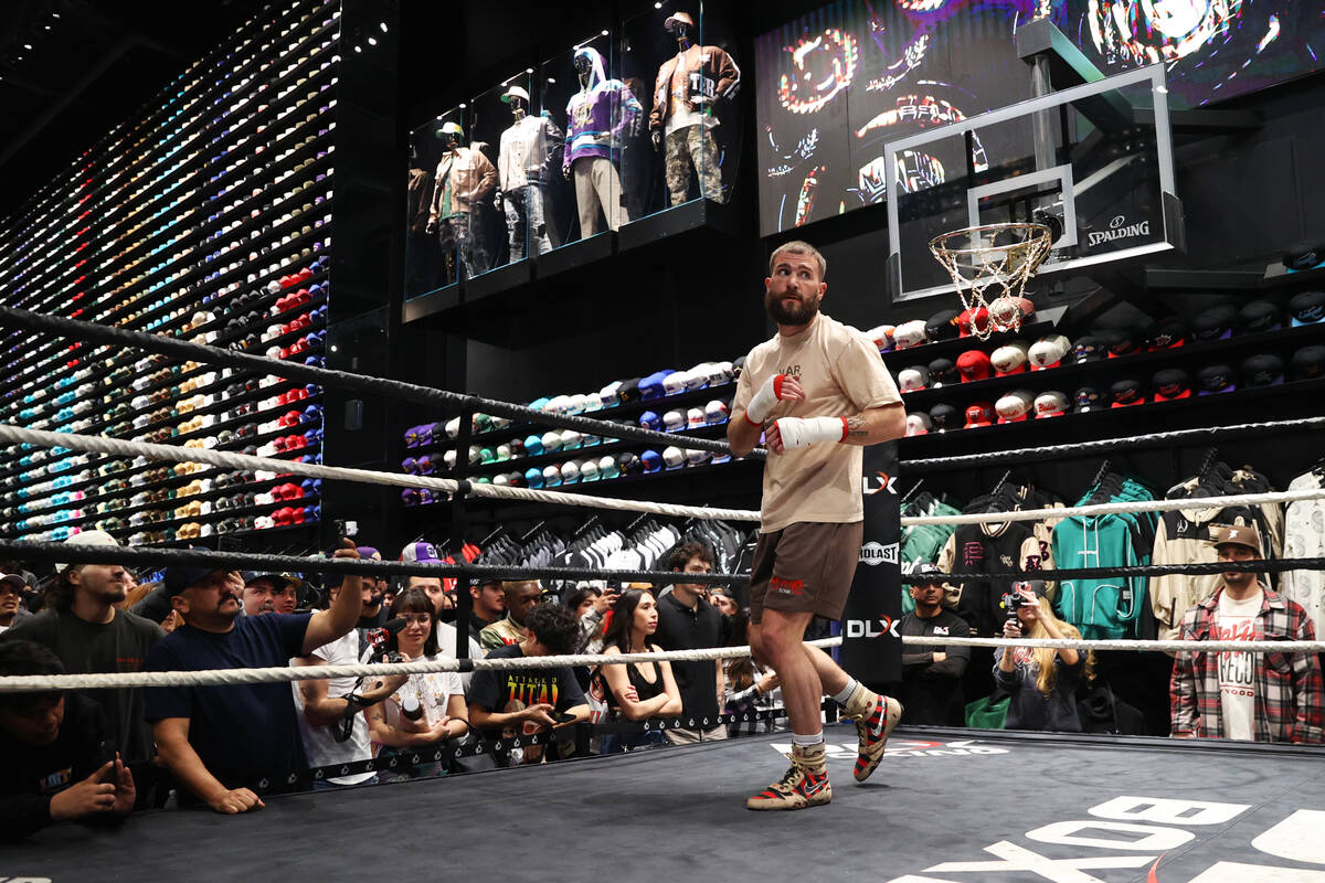 Caleb Plant participates during a media workout at Culture Kings at The Forum Shops inside of C ...
