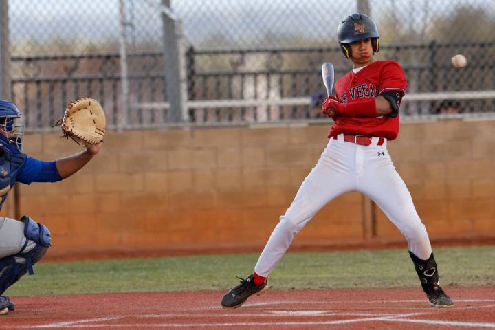 Las Vegas' Tanner Vibabul (8) watches a ball during the sixth inning of a baseball game, Thursd ...