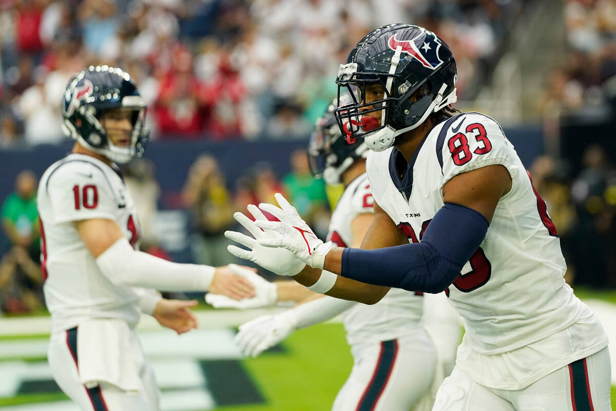 Houston Texans tight end O.J. Howard (83) celebrates after a touchdown catch during the first h ...