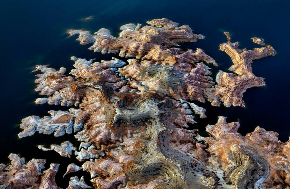 The receding Lake Mead shoreline creates an artistic pattern from above on Monday, March. 6, 20 ...