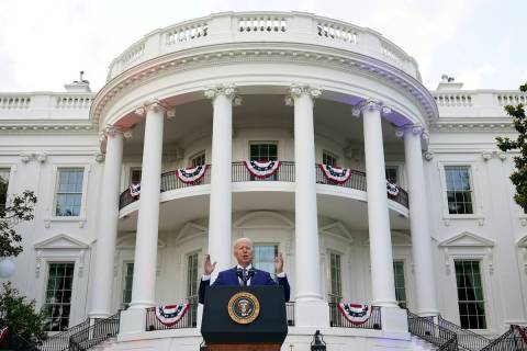 President Joe Biden speaks during an Independence Day celebration on the South Lawn of the Whit ...