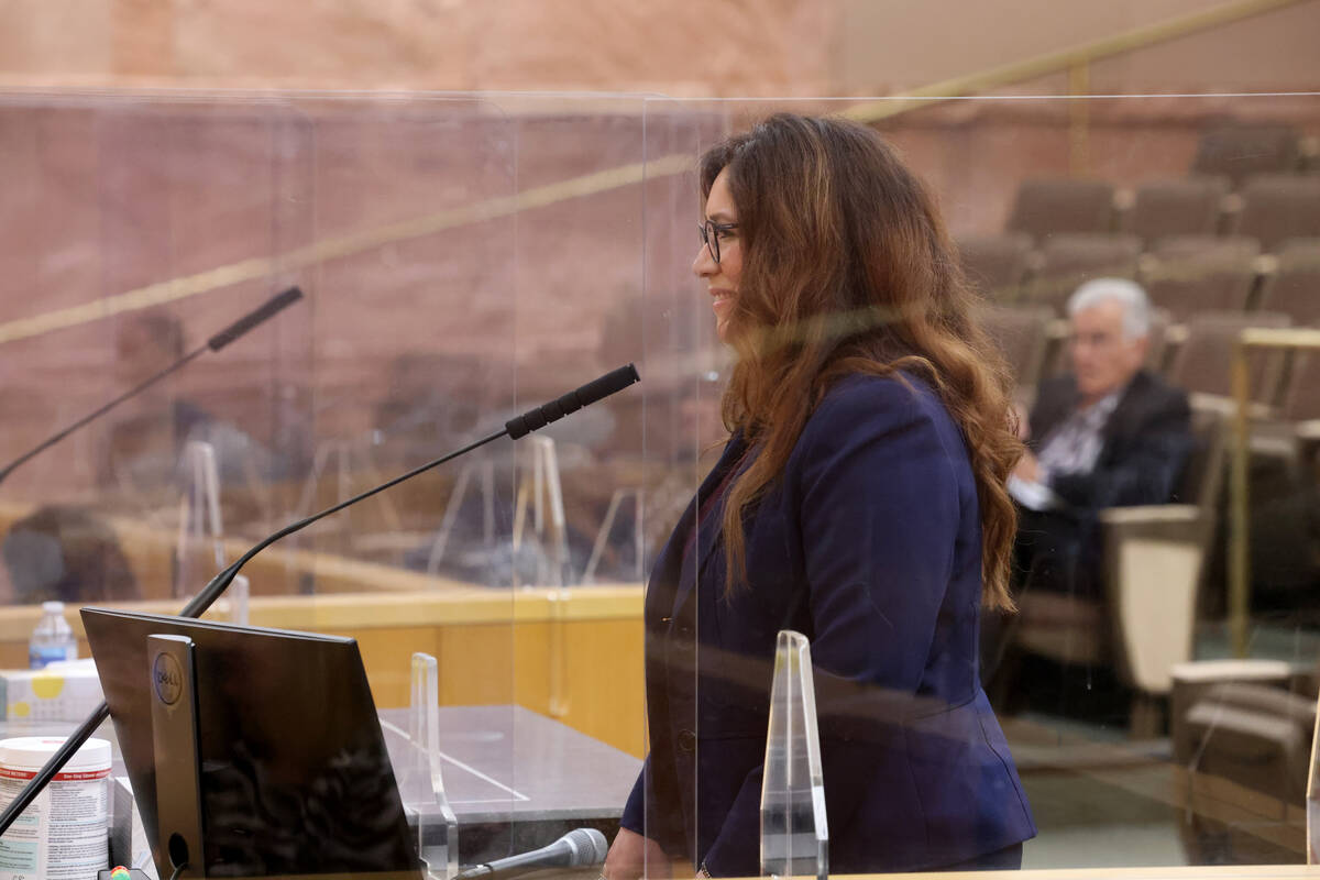 Assistant Clark County Registrar of Voters Lorena Portillo appears before the Commission during ...