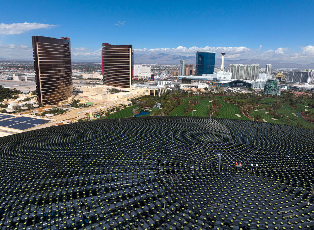 Downtown Las Vegas as seen from the MSG Sphere at The Venetian's domed roof on Monday, March 20 ...