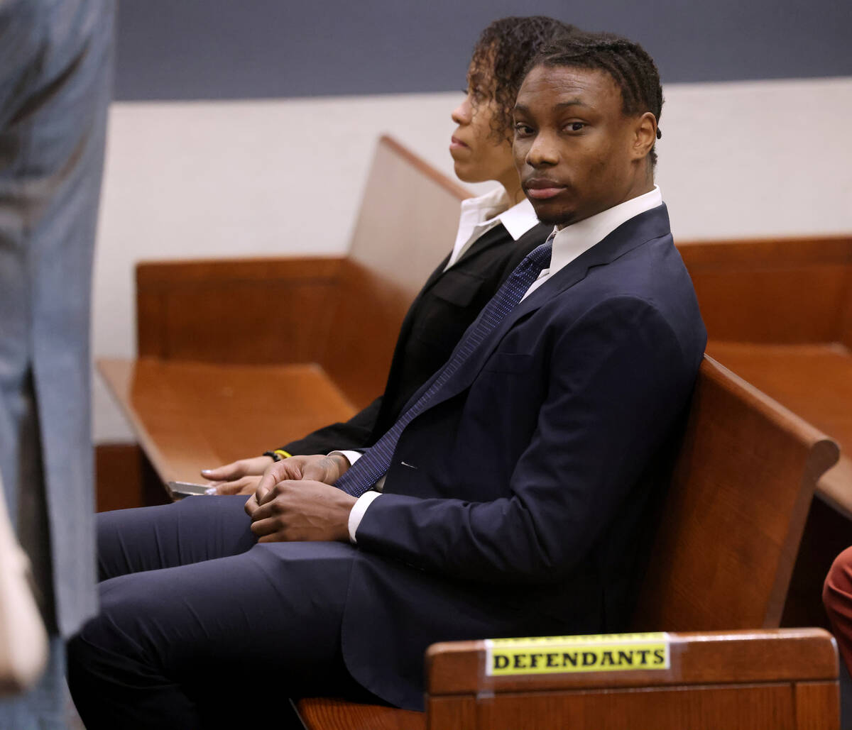 Former Raiders player Henry Ruggs waits in court for a hearing at the Regional Justice Center i ...