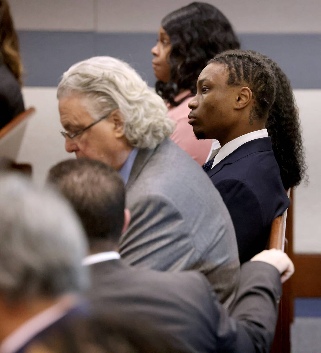 Former Raiders player Henry Ruggs, right, waits in court with his one of his attorneys, David C ...
