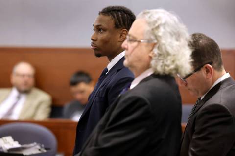 Former Raiders player Henry Ruggs, from left, appears in court with his attorneys, David Chesno ...