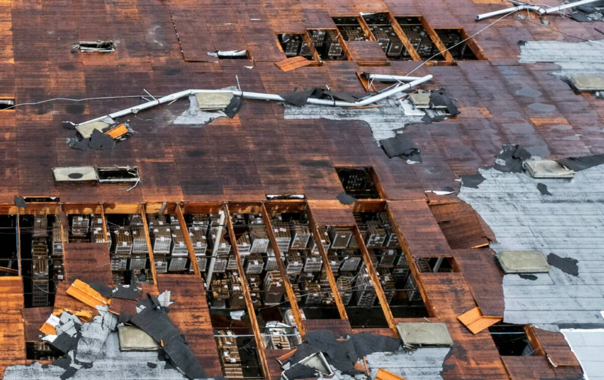 Damage to a building is seen on Wednesday, March 22, 2023 in Montebello, Calif., after a possib ...