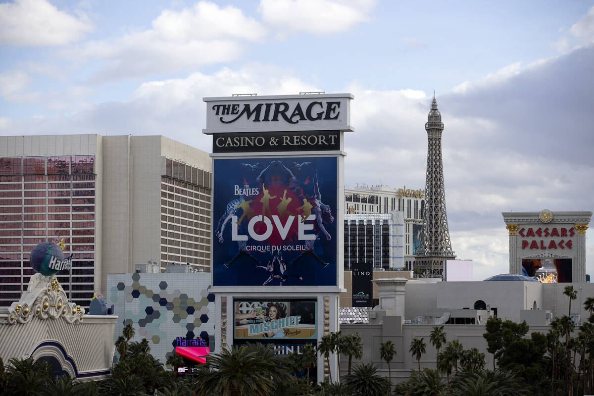The Mirage marquee on Wednesday, March 22, 2023, in Las Vegas. As the hotel-casino’s new ...