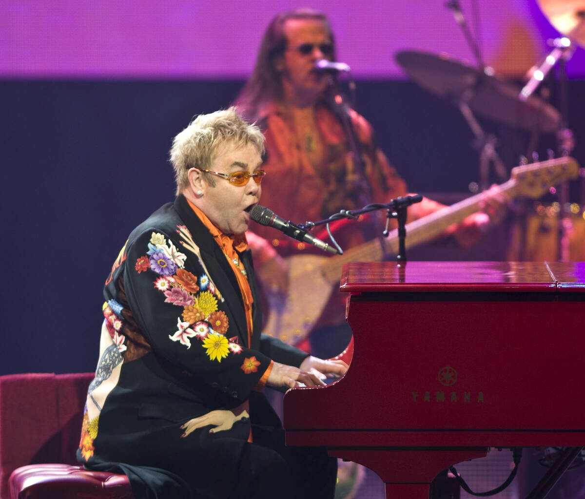 Pop superstar Elton John performs at The Colosseum inside Caesars Palace hotel-casino on Saturd ...