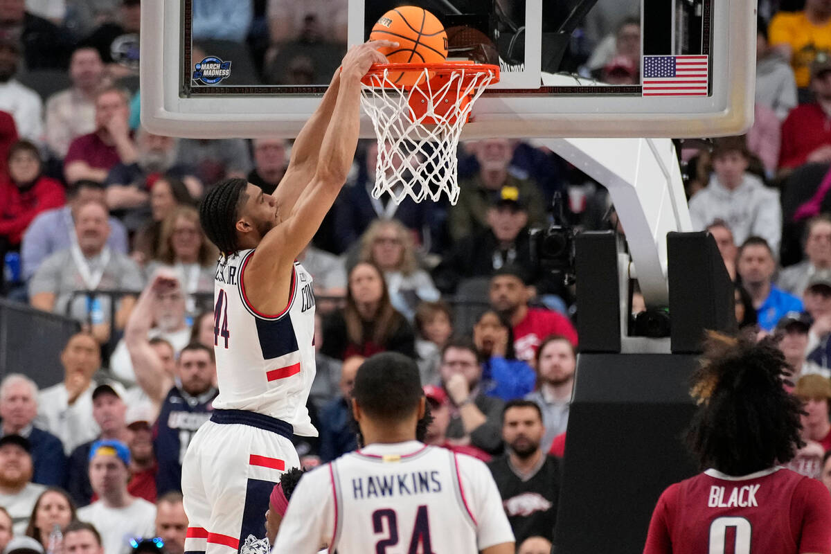 UConn's Andre Jackson Jr. dunks in the first half of a Sweet 16 college basketball game against ...