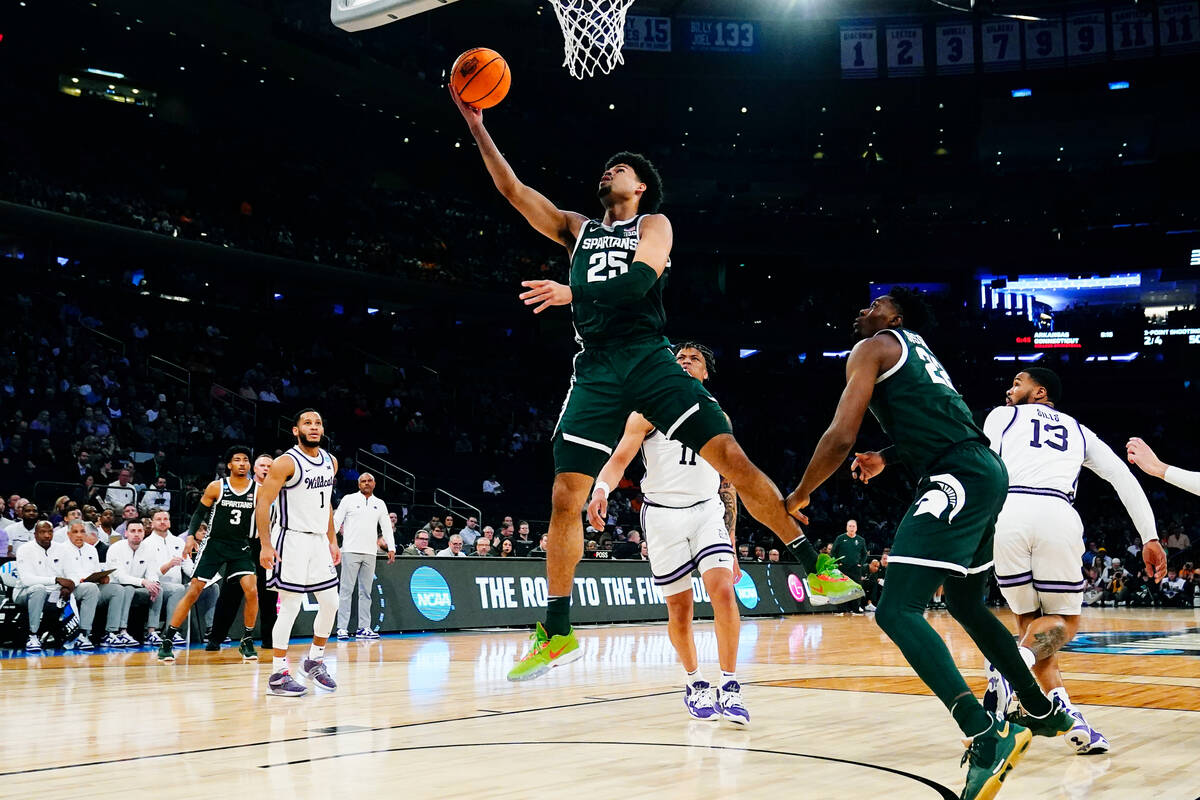 Michigan State forward Malik Hall makes a layup in the first half of a Sweet 16 college basketb ...