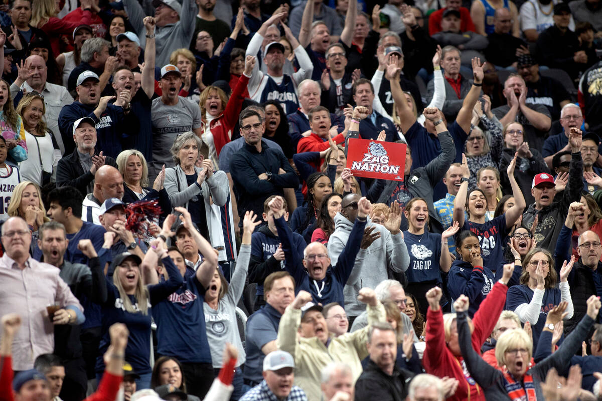 Gonzaga Bulldogs fans go crazy as their team secures a lead during the second half of a West Re ...
