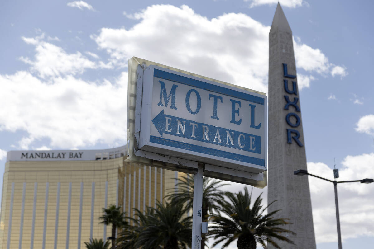 A sign for the former White Sands Motel remains on South Las Vegas Boulevard on Friday, March 2 ...