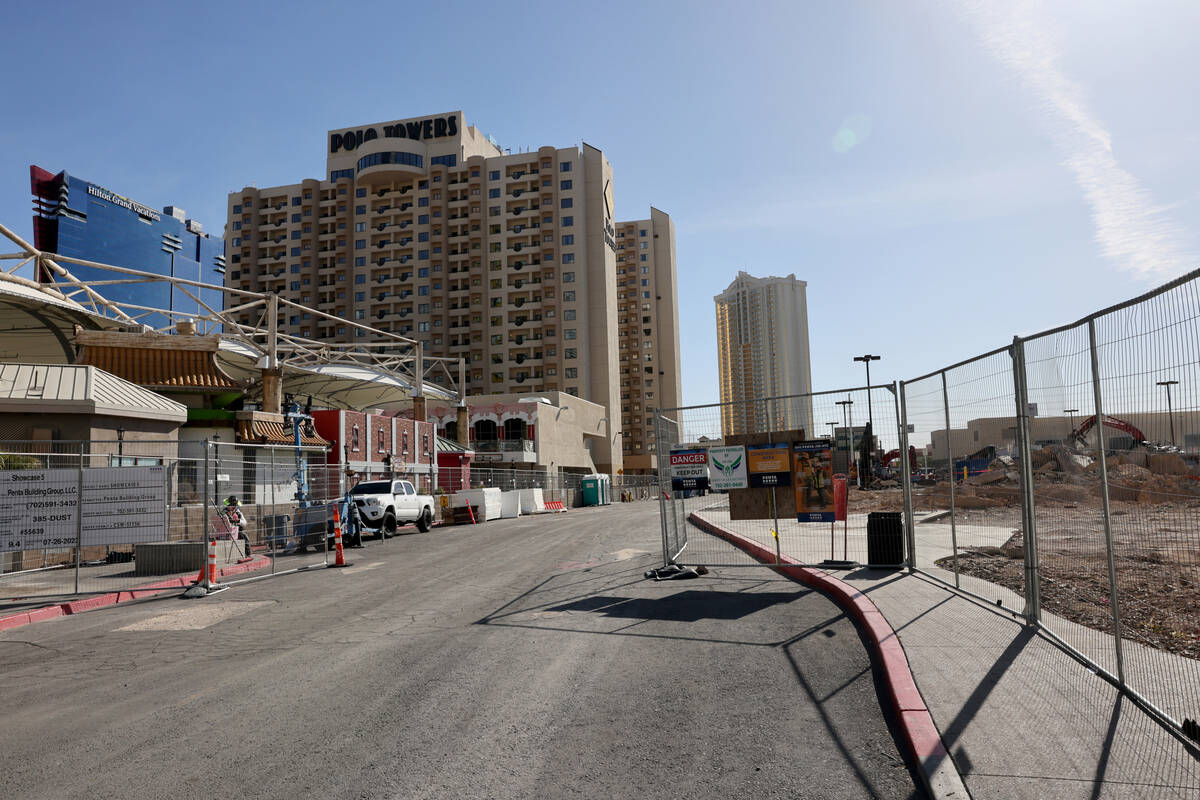 Crews clear the remains of buildings at 3755 Las Vegas Blvd. South on the Strip in Las Vegas Mo ...