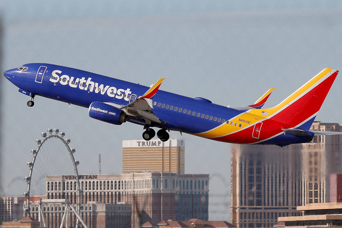 A Southwest Airlines plane takes off from Las Vegas in 2020. (Las Vegas Review-Journal)