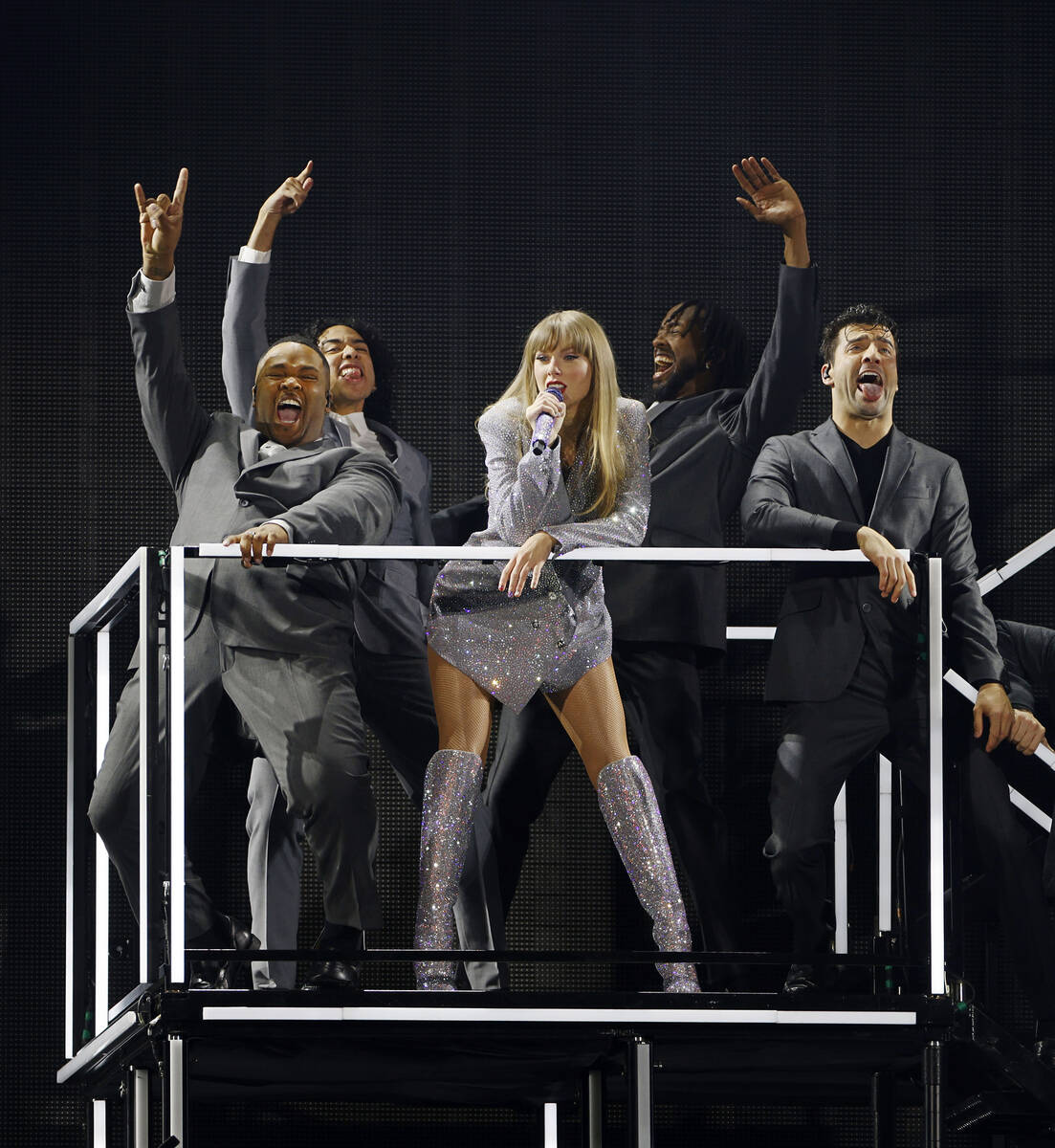 Taylor Swift performs during her Eras tour at Allegiant Stadium, Friday, March 24, 2023, in La ...