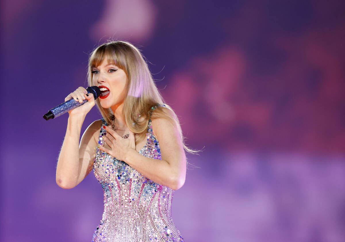 Taylor Swift performs during her Eras tour at Allegiant Stadium, Friday, March 24, 2023, in La ...