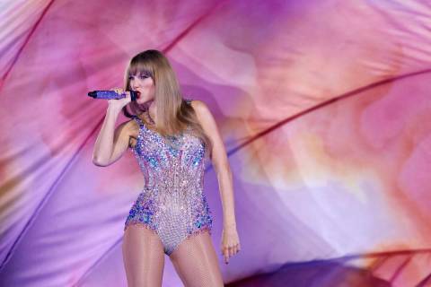 Taylor Swift performs during her Eras tour at Allegiant Stadium, Friday, March 24, 2023, in La ...