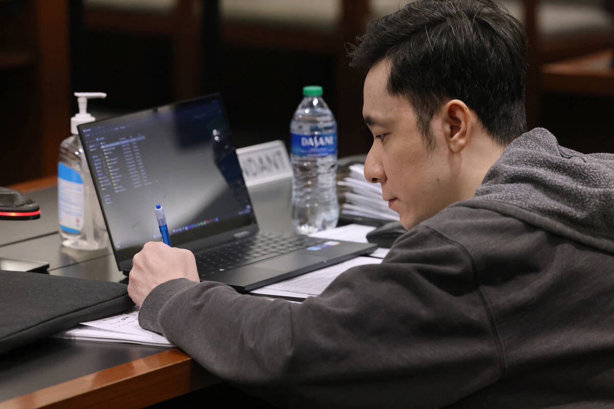 Chan Park takes notes while representing himself in court during closing arguments in his murde ...