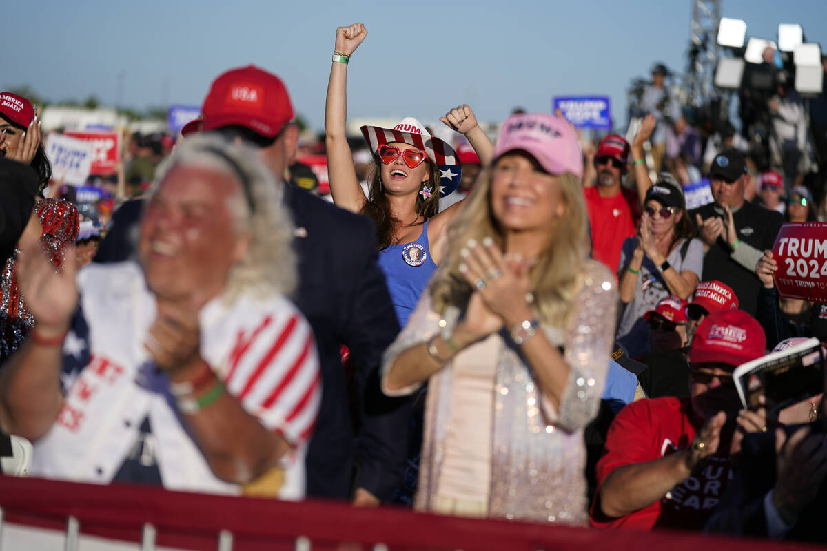 Supporters of former President Donald Trump cheer as he speaks at a campaign rally at Waco Regi ...