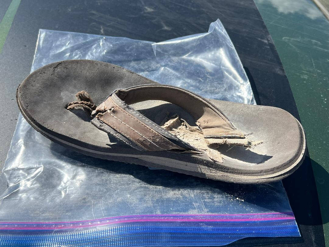 Bob Wildoner’s wife, Cindy Lee, confirmed that this is her missing husband’s sandal. (Doug ...
