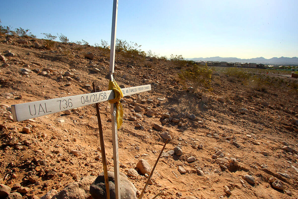 A cross marks the area near Cactus Avenue and Decatur Boulevard on April 17, 2008, where a Unit ...