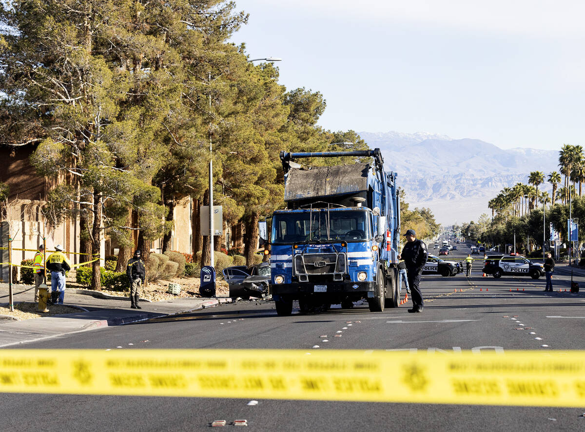 Las Vegas police are investigating a fatal crash involving a truck and a passenger car at Smoke ...