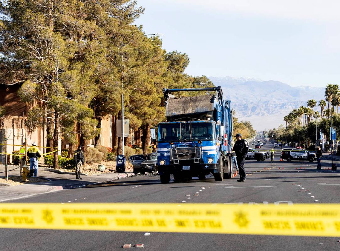 Las Vegas police are investigating a fatal crash involving a truck and a passenger car at Smoke ...