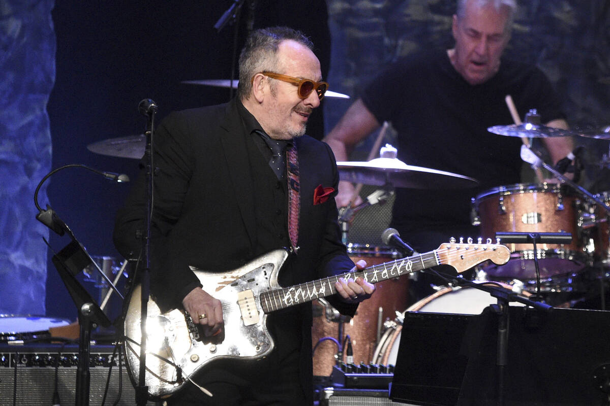 Elvis Costello performs at the Pre-Grammy Gala on Saturday, Feb. 4, 2023, at the Beverly Hilton ...